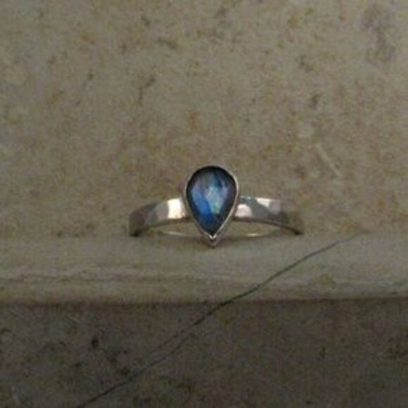 Rainbow Moonstone Rose Cut Pear Ring Size 7 - 925 Sterling Silver Ring N… - Picture 4 of 5